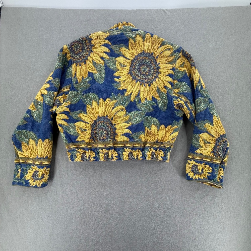 Woven Tapestry Floral Handmade Boho Cropped Bomber Jacket Women Size Large